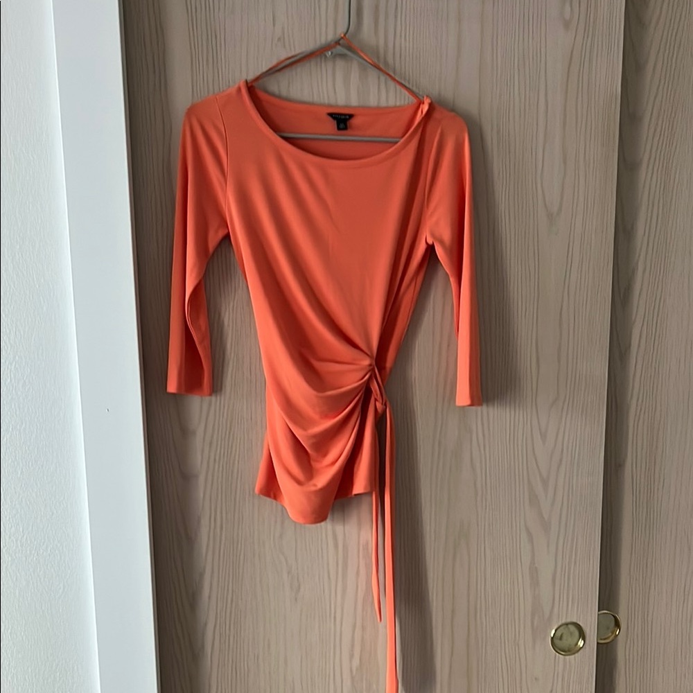 Ann Taylor Vibrant Orange Blouse with Elegant Side Tie
